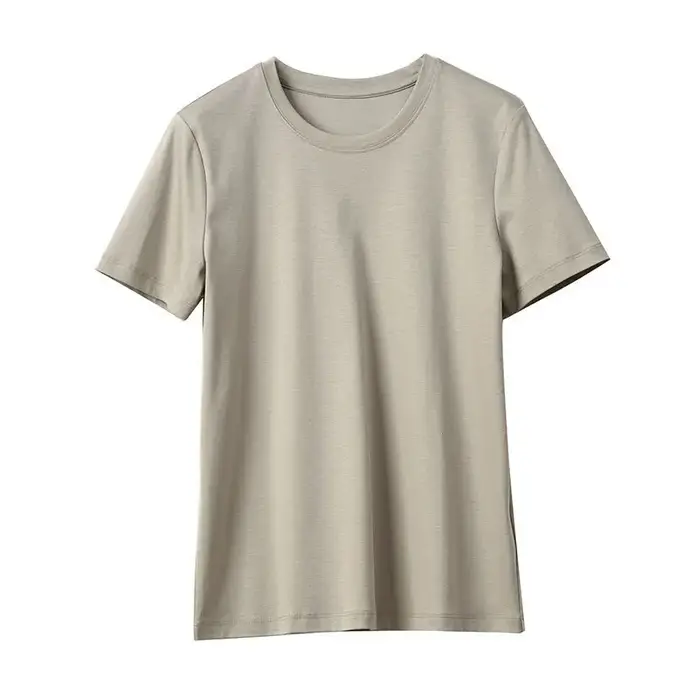 T-shirts d'été en coton mercerisé pour femmes, en soie, col rond, manches courtes, amples et droits,