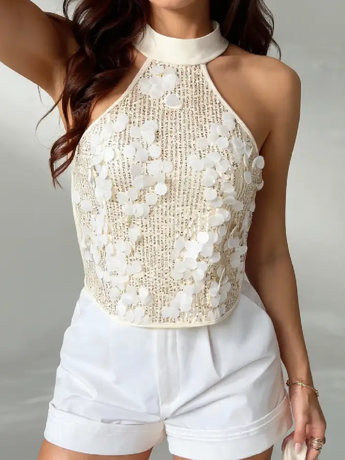 Débardeur Femme Printemps-Été Blanc à Col Halter