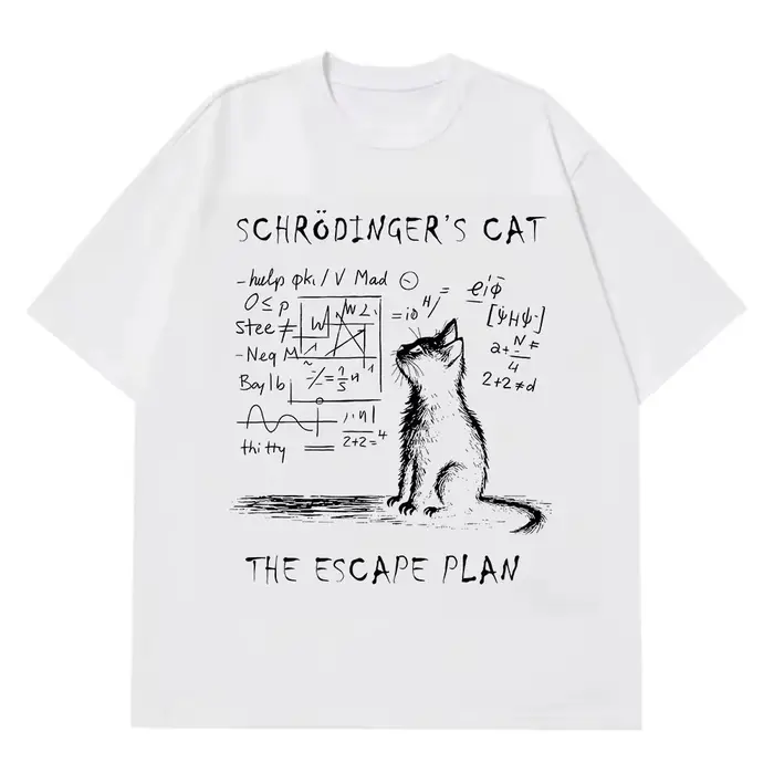 Schrodinger chat physique mécanique quantique impression créative été à manches courtes t-shirt femm