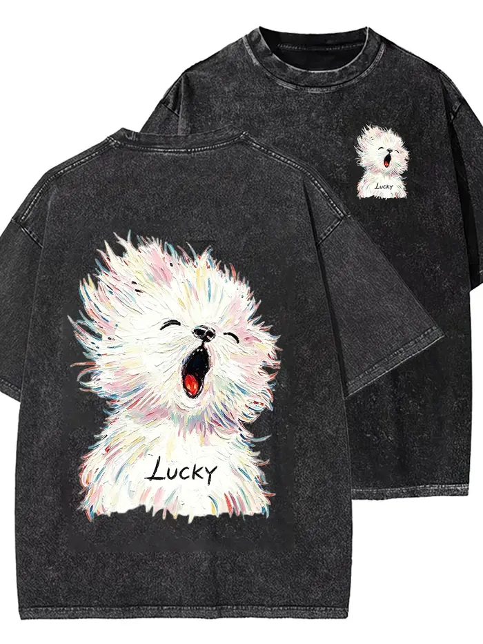 T-shirt délavé à motif chien pour femme