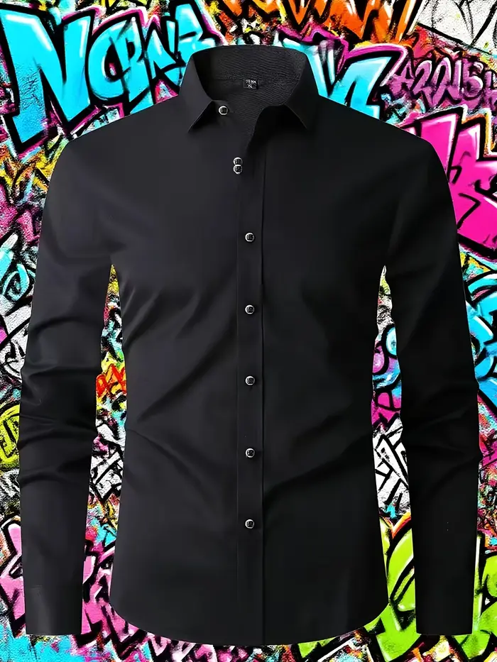 Chemise élégante à manches longues pour homme - Tissu en polyester décontracté