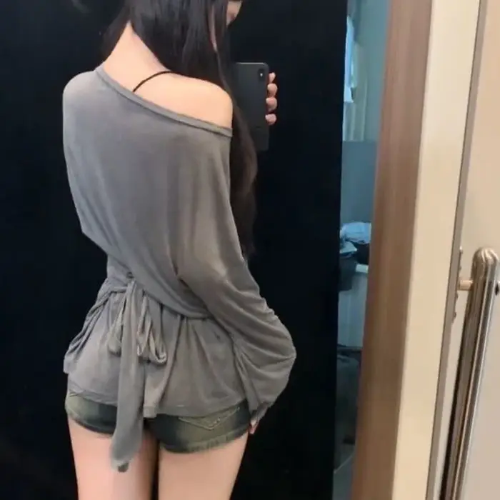 Nouveau T-shirt long sexy transparent à manches longues pour femme
