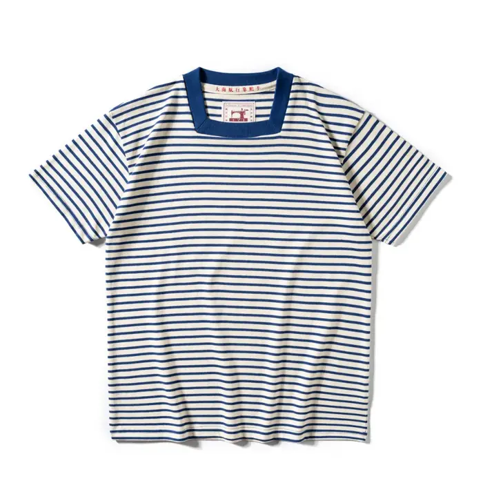 Collection Great Voyage - T-shirt original à rayures à col carré |   T-shirt Breton vintage en coton
