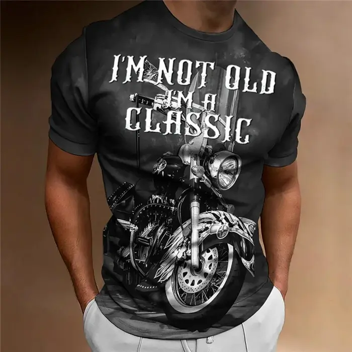 T-shirt de moto hommes impression 3D à manches courtes Vintage classiques