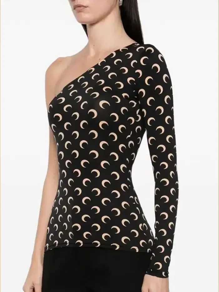 T-shirt coréen ajusté à imprimé lune pour femme, manches longues, style décontracté urbain, en tissu