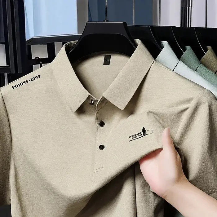 Polo décontracté pour homme automne avec logo imprimé, tissu respirant, chemise à manches longues à