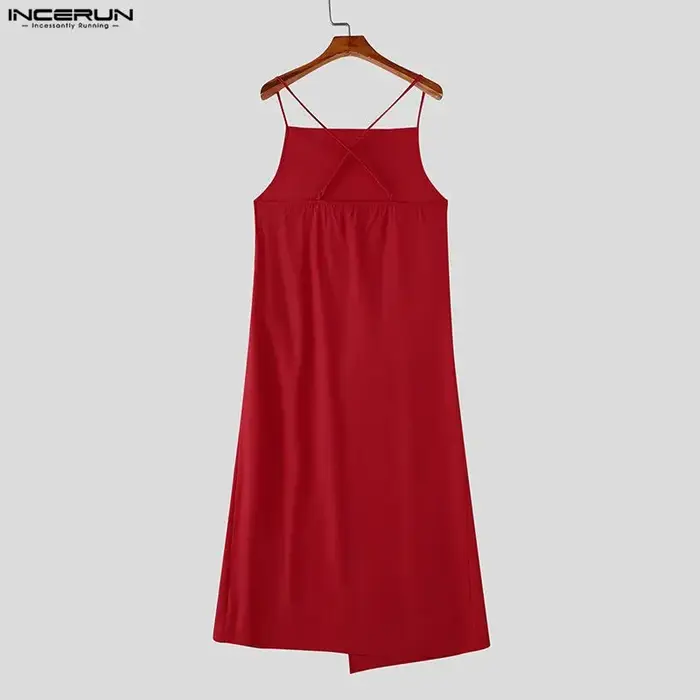 INCERUN Débardeurs Homme Unis Sans Manches à Bretelles Longs Style Streetwear Été 2026 Mode Fête Vêtements