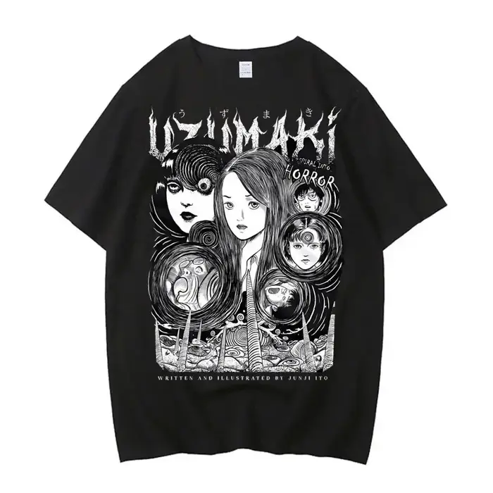 Chemise Junji Ito Y2k, vêtements coréens, hauts à imprimé graphique vintage, col rond, t-shirts esthétiques tendance, décontractés, streetwear unisexe