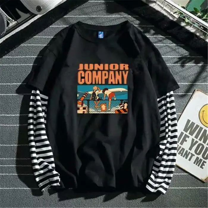 Cool rayé Patchwork T-Shirt hommes automne surdimensionné hauts garçons solide à manches longues