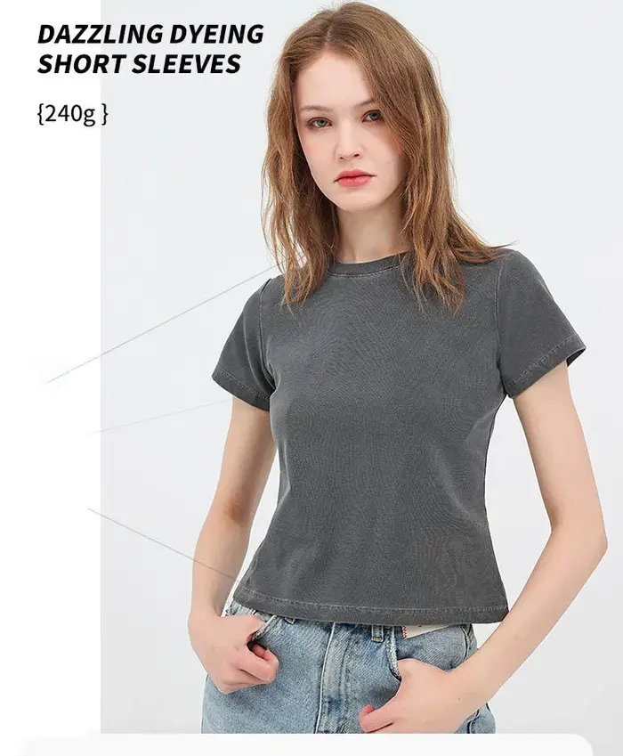 Femmes bricolage LOGO personnalisé 240GSM couleur unie mince lavé T-Shirt doux coton