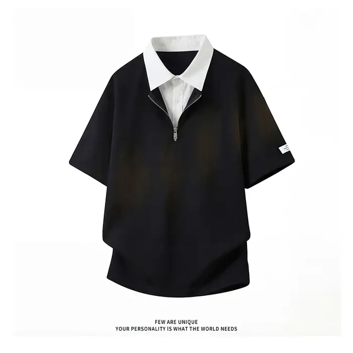 Chemises polo tendance à demi-zip bicolores pour hommes