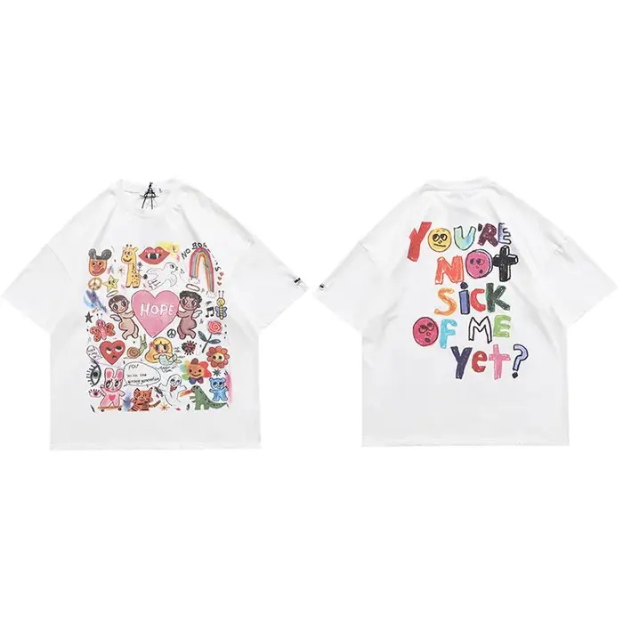 Hommes T-Shirt surdimensionné Hip Hop Streetwear peinture lettre coeur arc-en-ciel anges graphique