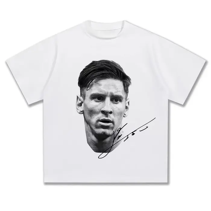 T-shirt classique blanc et noir avec signature du roi du football Messi