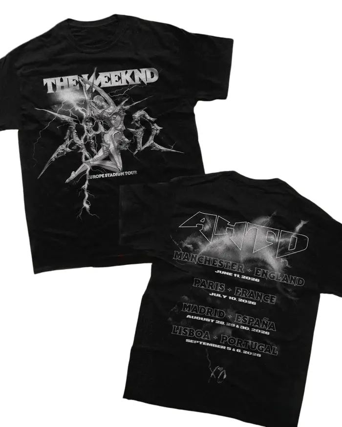 T-shirt The Weeknd Europe Stadium Tour 2026 Merch 100% coton unisexe pour hommes et femmes, T-shirt