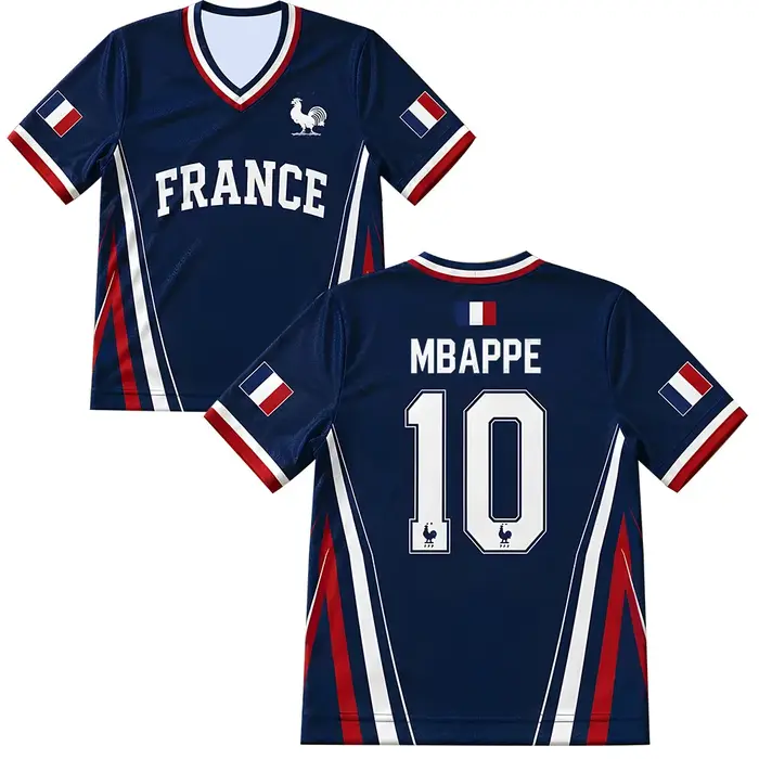 Maillot de football France 2026 pour femme et homme – T-shirt respirant en maille à col en V