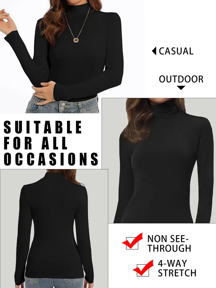 T-shirt à manches longues et col haut pour femme.