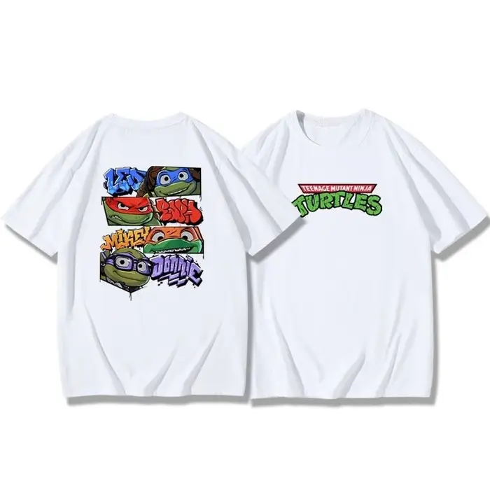 T-shirt Homme Col Rond en Coton Pur Motif Tortue Ninja Anime Dessin