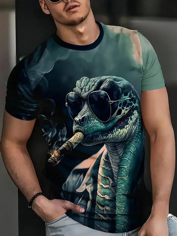 Mode 3D Serpent Imprimé T-Shirt pour Hommes Motif Animal Drôle Surdimensionné
