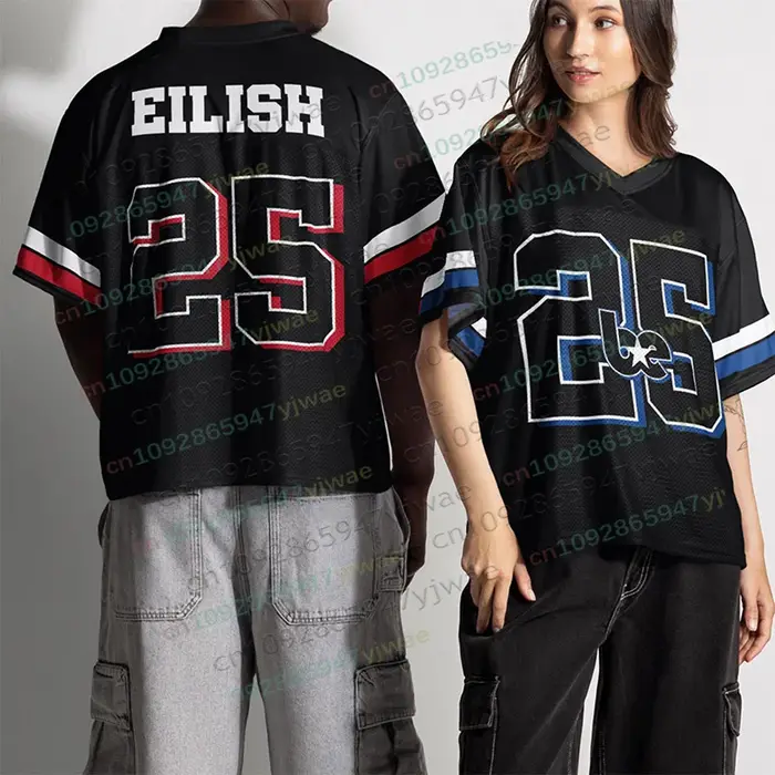 T-shirt col en v pour hommes et femmes Eilish No.25 surdimensionné à la mode Style sportif été à man