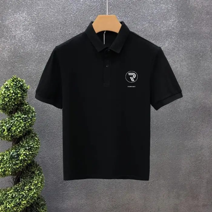 Polo noir chiné pour homme avec col
