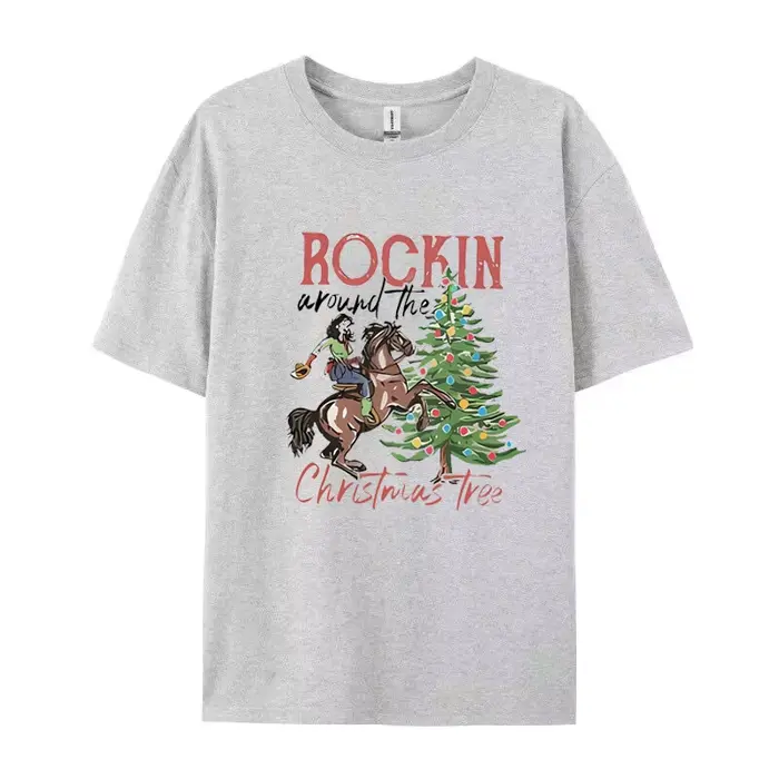 T-shirt graphique Rockin' Around the Christmas Tree pour femme, col rond, manches courtes, t-shirts 
