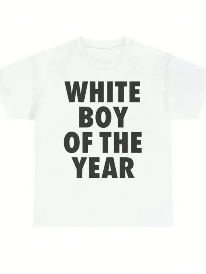 T-shirts WHITE BOY OF THE YEAR en coton imprimé à manches courtes, style rétro, streetwear décontrac
