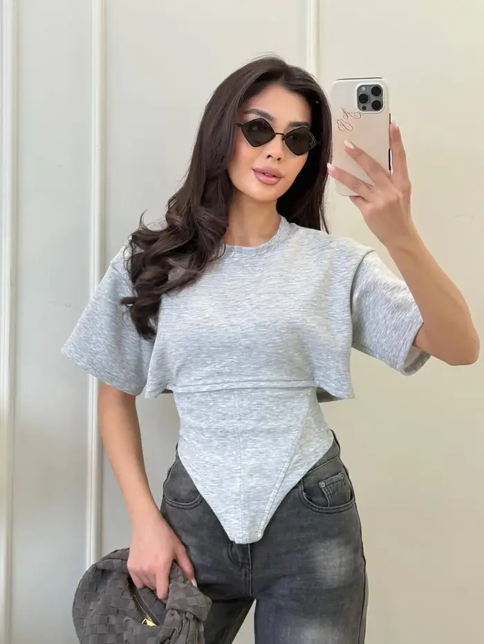 T-shirt Corset d'été pour femme, col rond, manches courtes, taille ajustée, crop top décontracté, st