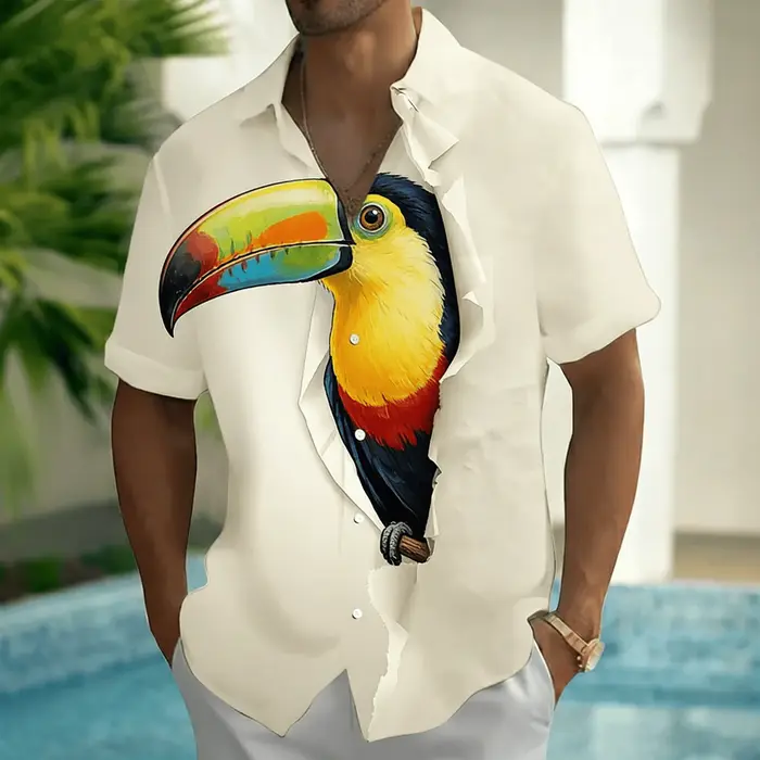 Chemise à manches courtes pour homme avec imprimé tête de léopard 3D