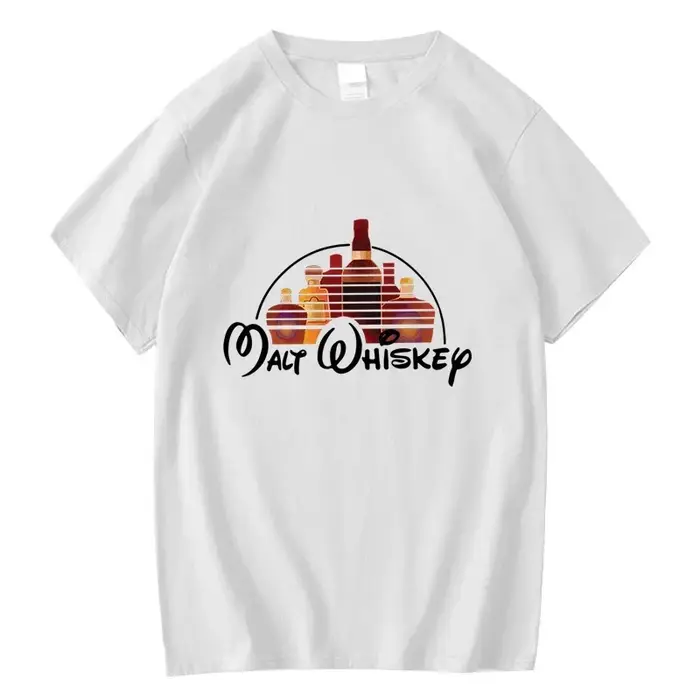 T-shirt d'été pour hommes 100% coton drôle malte whisky imprimé été ample col rond Cool