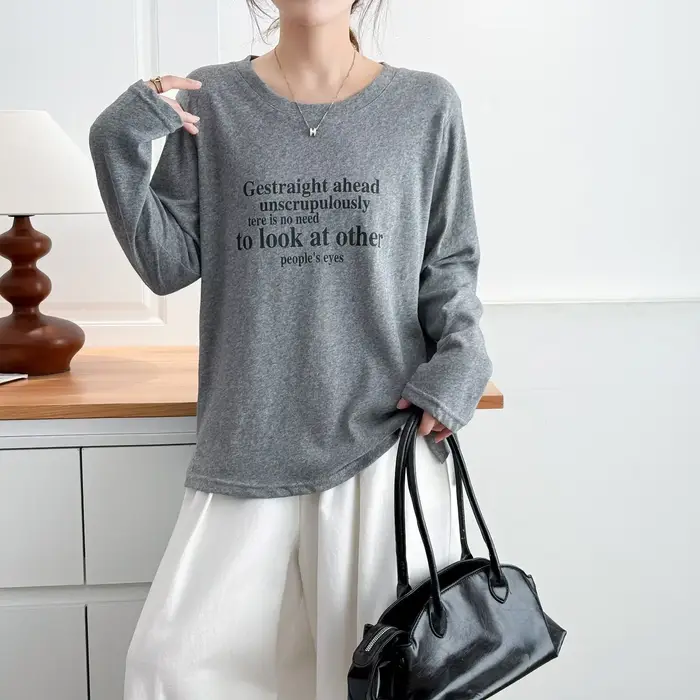 Mode grande taille femmes T-Shirt automne nouveau Style basique décontracté imprimé lettre à manches