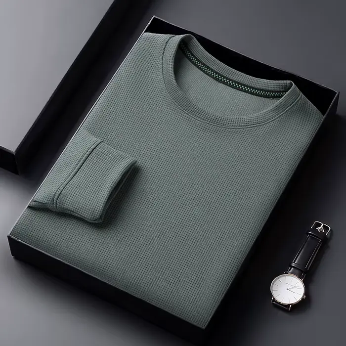 T-shirt décontracté pour homme à col rond en tissu gaufré