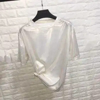 Été femme hauts brillant ample à manches courtes t-shirt sexy club esthétique harajuku femmes élégant