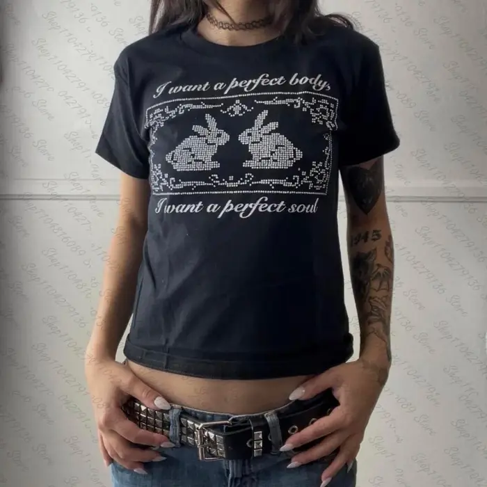 T-shirts imprimés lettres style punk pour femmes
