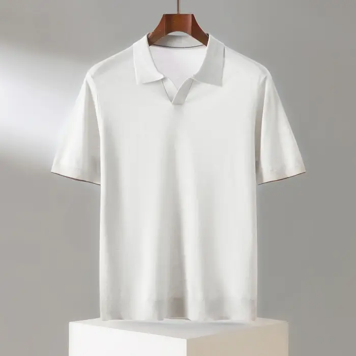 Été 100 Lyocell Tencel tricoté à manches courtes hommes couleur unie col POLO T-shirt avec demi