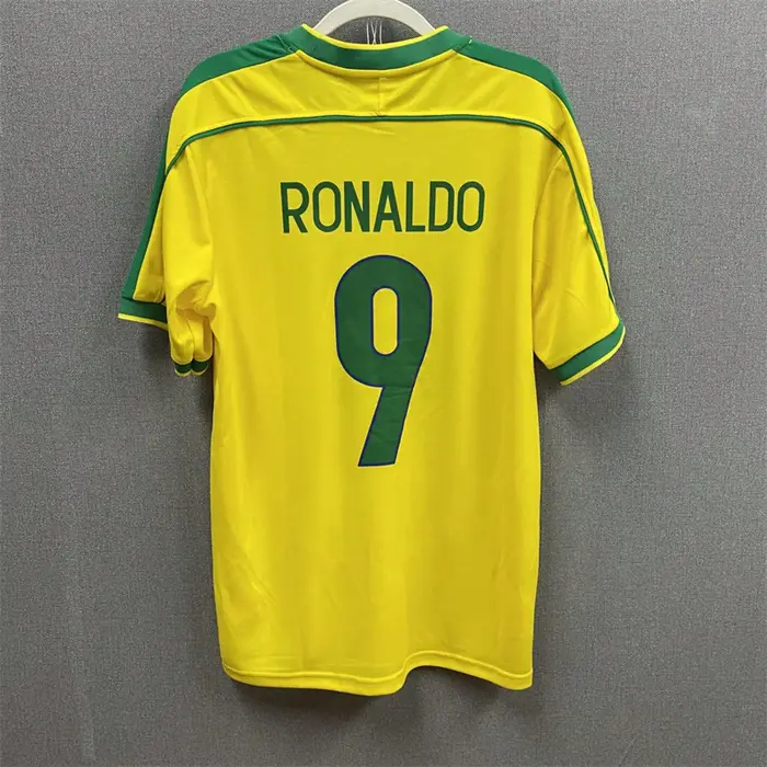 T-shirt classique rétro à imprimé football, coloris jaune-vert, maillot d'entraînement pour athlètes