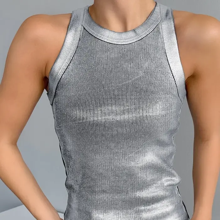 Débardeur en tricot argenté pour femme