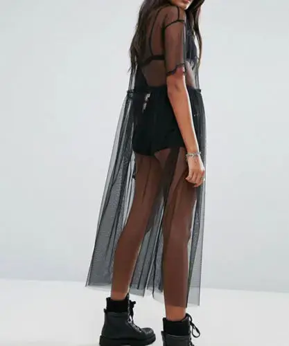Sexy t-shirt maille robe transparente femmes Transparent couvrir haut t-shirt mode Transparent à man