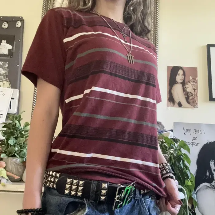 T-shirt Rayé à Manches Courtes et Col en V pour Homme et Femme