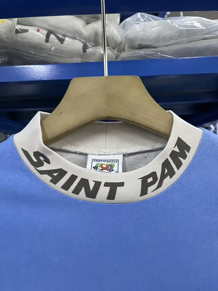 Nouveau Streetwear SAINT T-shirt à manches longues hommes femme bleu lavé surdimensionné décontracté Hip Hop col rond Style de course haut