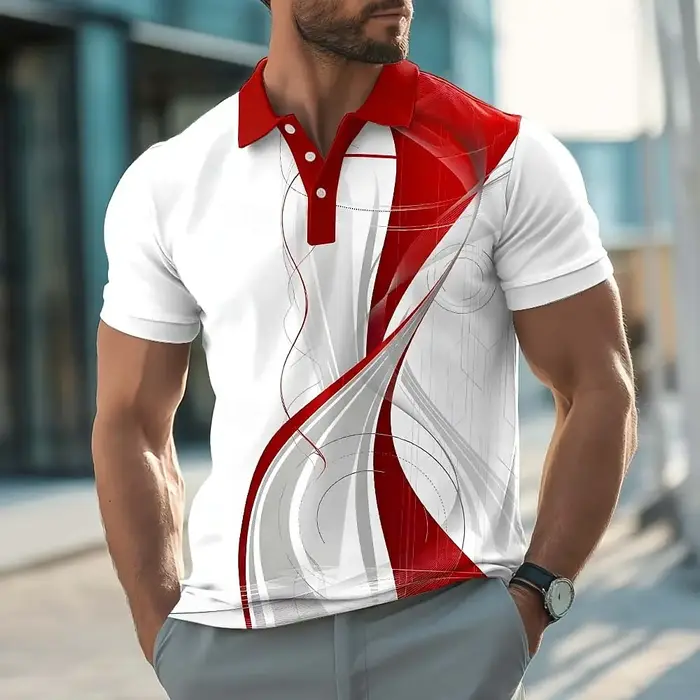 Chemises polo pour hommes à motifs géométriques, manches courtes, col classique, décontractées, athl