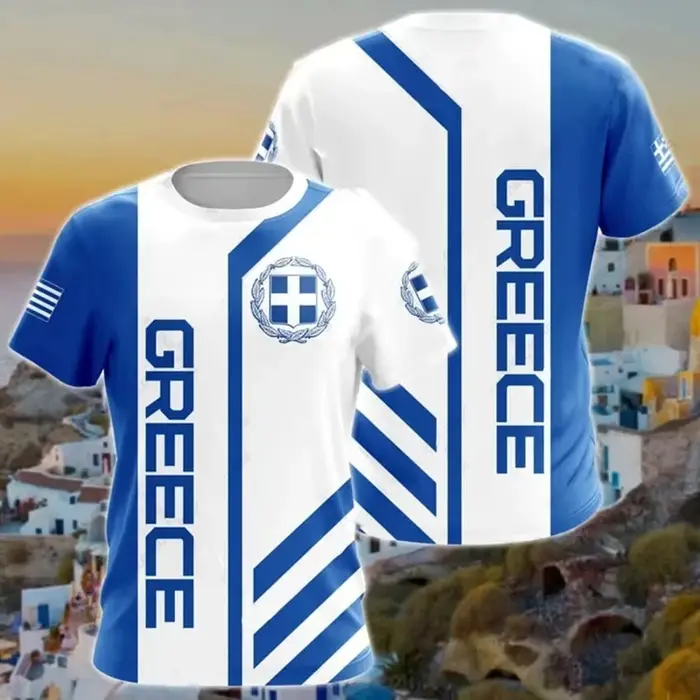 T-shirt imprimé en 3D avec carte du drapeau de la Grèce pour hommes et femmes