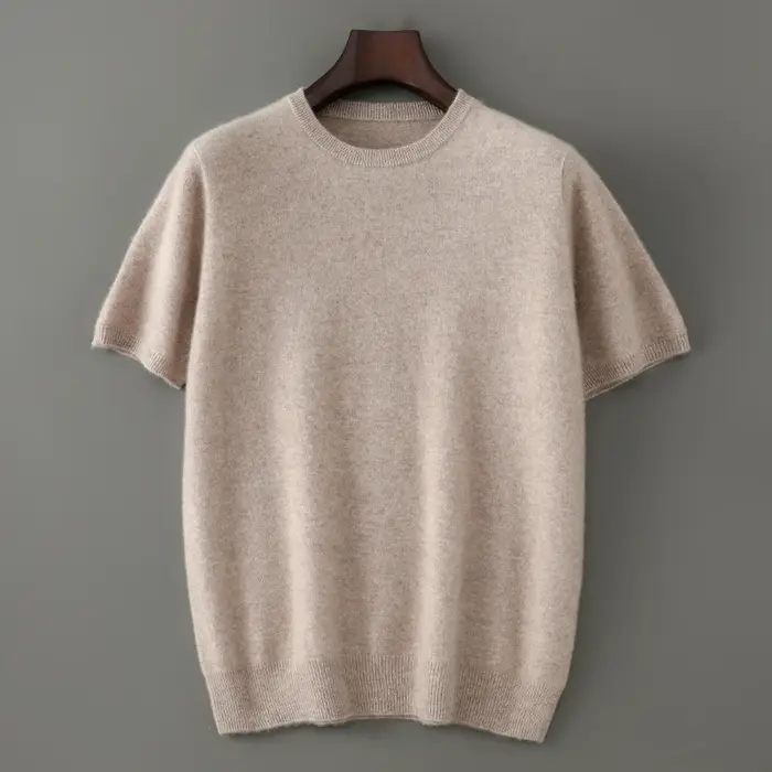 Lancement du nouveau produit: pull tricoté à manches courtes et col rond pour hommes, 100% laine mér