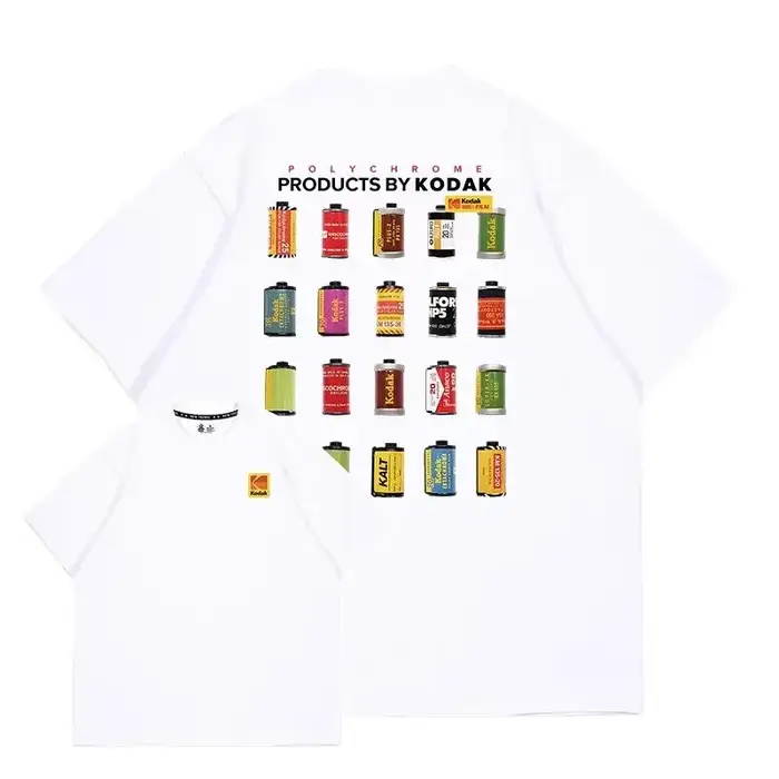 T-shirt d'été pour adulte de la marque Kodak avec imprimé film vintage, 100% coton pur, streetwear d