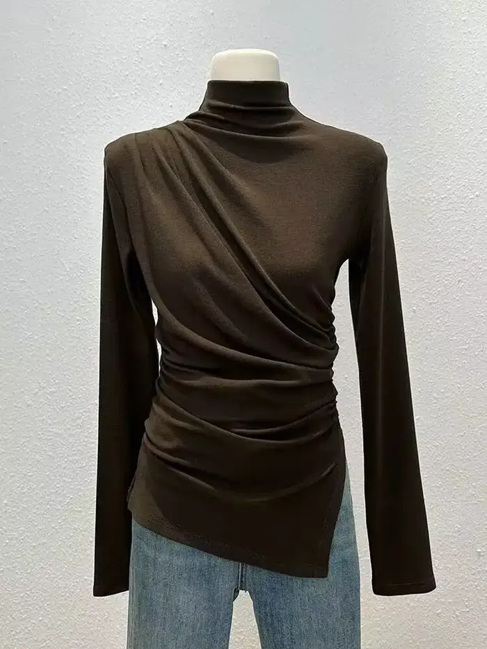 T-shirt à manches longues et col mi-haut pour femme