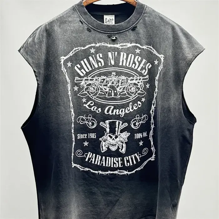 Vintage SAINT Guns N Roses lavé T-Shirts haute qualité sol sale Spray porté à la main débardeur t-shirt hauts