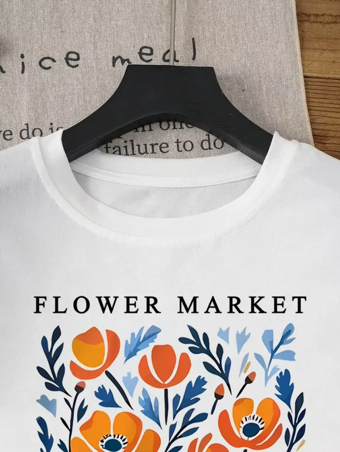 Fleurs jaunes marché californie imprimé T-Shirt femme coton doux