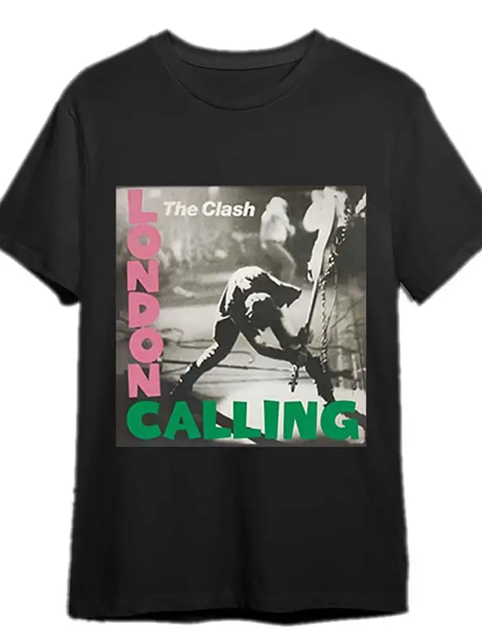 T-shirt rétro pour homme The Clash « London Calling » - T-shirt imprimé avec l'album et la chanson, 