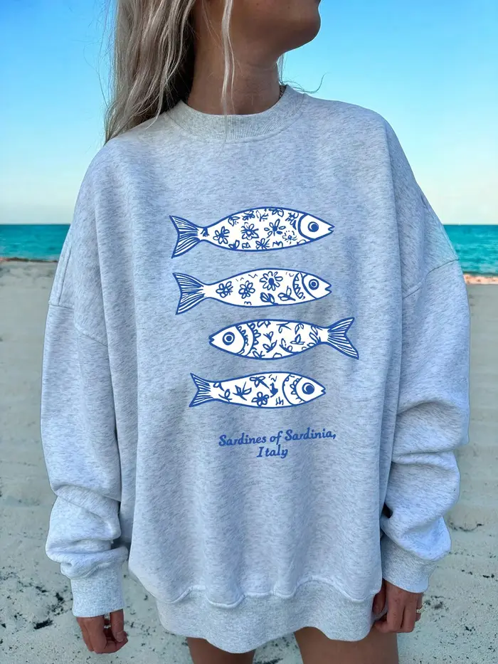 Sardines de la Sardinie italie imprime sweats femmes col rond sport
