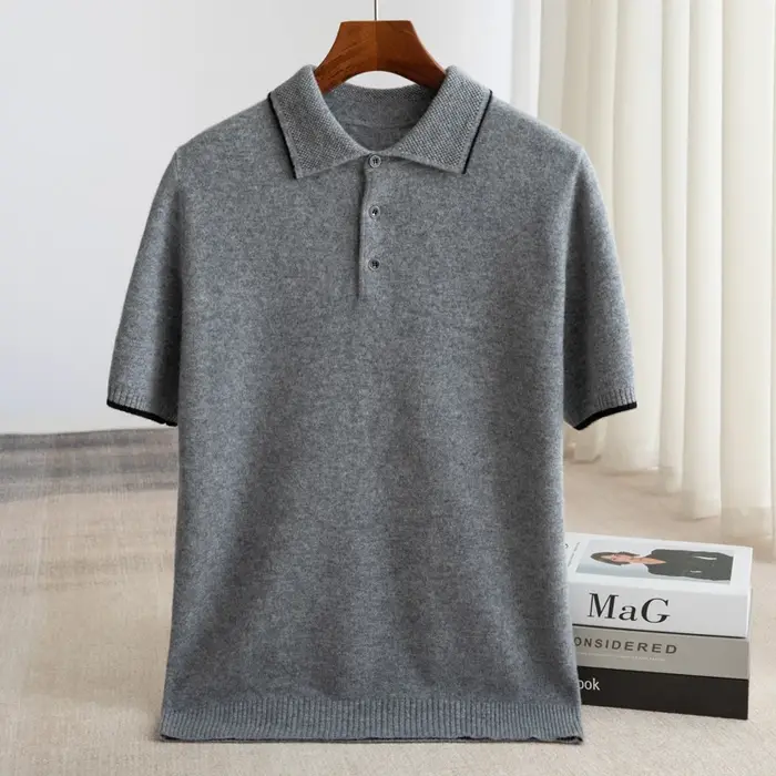 Pull en laine pure à col polo pour homme