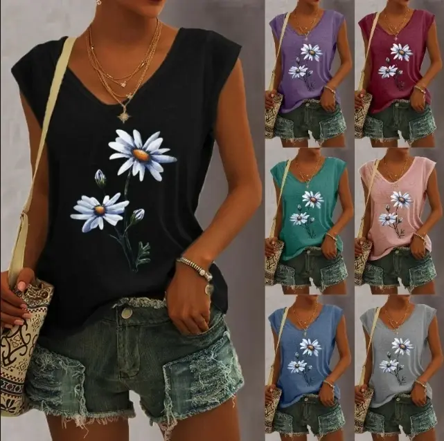 T-shirt col V femme, estival et décontracté